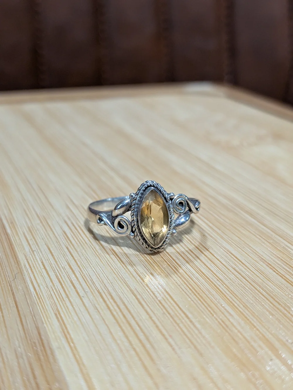 Sterling Silver Citrine Marquise Ring - Yellow Gemstone, Sterling Silver